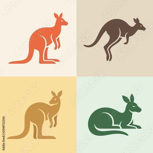 Tableau sur toile Colorful kangaroo silhouettes in different poses.