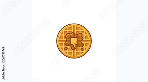 Konstfotografi Flat Vector Illustration of a Delicious Waffle with Butter and Syrup