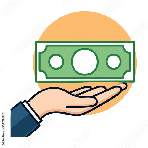 Hand holding a banknote with a circle background