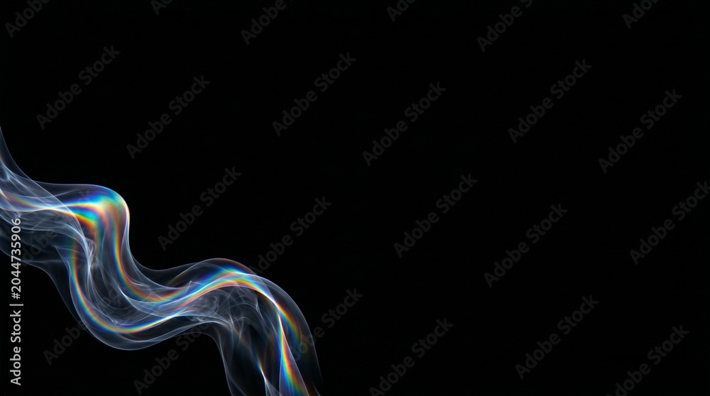 Obraz premium Premium B2B website background: clean black layout with a sophisticated flowing iridescent light graphic.