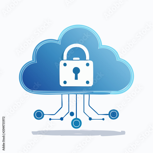 Conceptual illustration of internet data security, showcasing a stylized cloud with a prominent padlock and interconnected nodes, emphasizing robust digital safeguarding and cyber protection