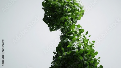 A silhouette composed of lush green leaves, representing a blend of nature and human form, evoking themes of growth and environmental connection.