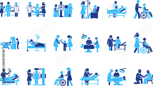 Tableau sur toile Healthcare icons illustrating medical procedures, patient care, and hospital services for diagnosis