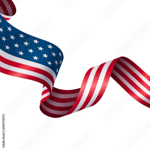 Flowing American Flag Ribbon Vector on White Background