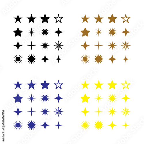 Star Icons Set: Sparkle, Twinkle and Shiny Star Vector Shapes