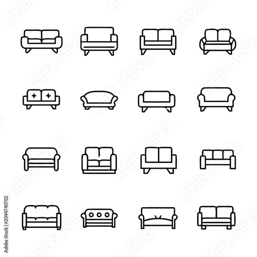 Sofa Icons: Variety of Furniture Styles, Vector Illustrations