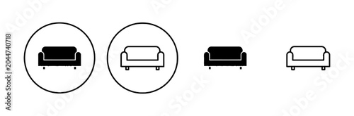 Sofa icons black and white, simple silhouette, graphic design elements