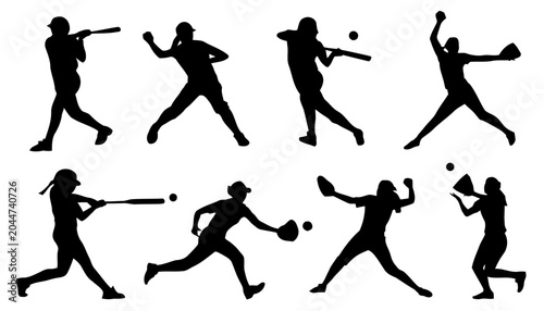 Softball Player Silhouettes Collection