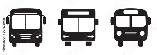 Front View Bus Silhouettes Vector Illustration