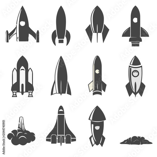 Space rockets collection, vector icons, set