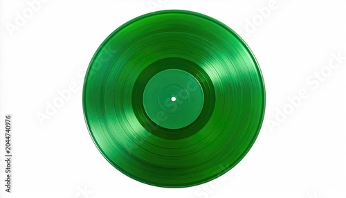 Translucent green vinyl record with concentric grooves, isolated on white