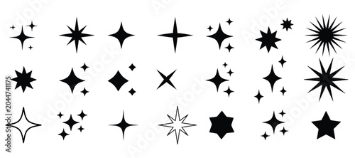 Sparkle icons, star bursts, glitter effect, graphic elements