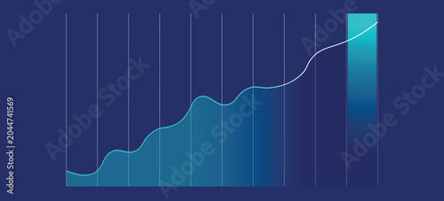 blue business graph background with rising line chart, grid, and gradient data area.