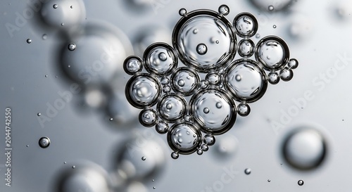 Close-up Macro Shot of Bubbles and Droplets in Water.