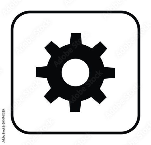 Black Gear Icon with Rounded Square Border, Symbolizing Mechanics Concept