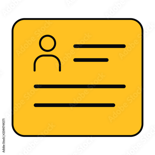 Yellow Identification Card with User Icon and Text Lines, Identity Concept