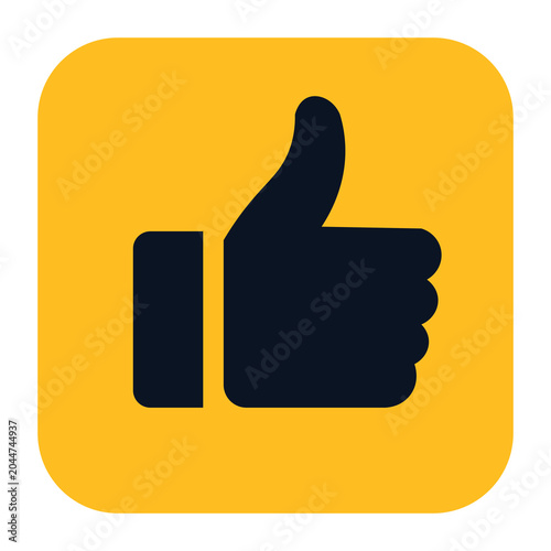 Black Thumbs Up Icon on Yellow Rounded Square Background, Approval Concept
