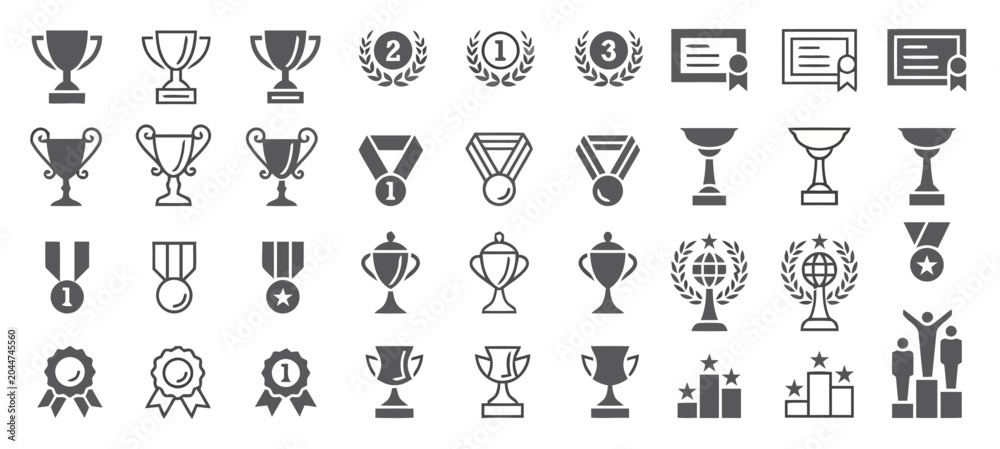 Obraz premium Trophy and Award Icons Collection, Victory and Achievement Symbols