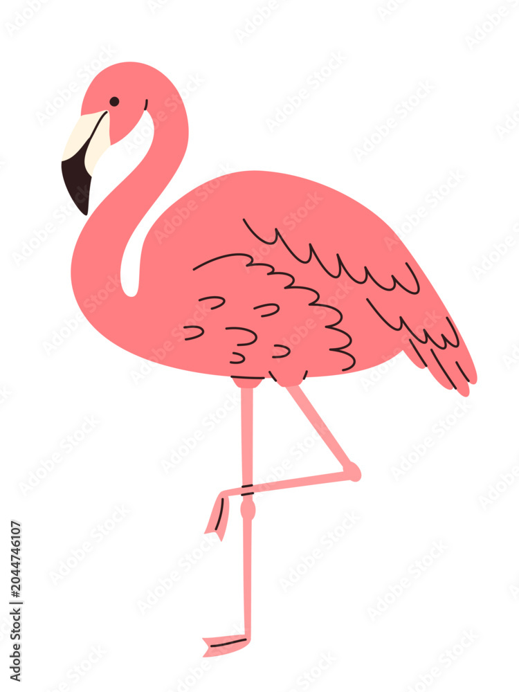 Obraz premium A cute pink flamingo. Perfect for children's books, stickers, and tropical branding.