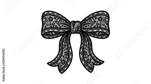 Elegant Black Lace Bow Tie Illustration, Feminine Accessory, Isolated
