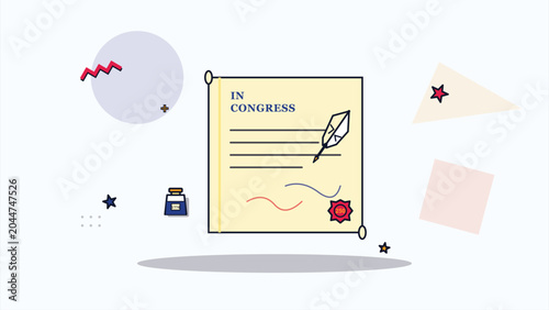 Quadro su tela Historical american congress document quill inkwell flat line art icon