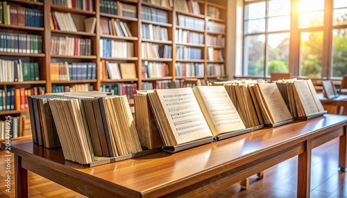 Organized Sheet Music Folders on Library Table With Score Pages