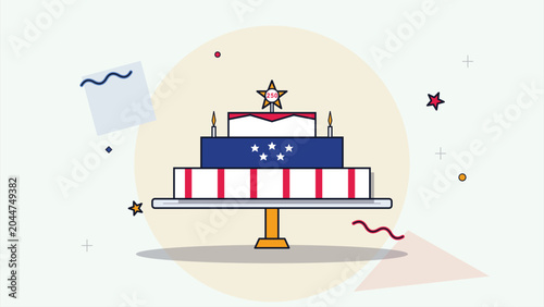 American anniversary cake with 250 star topper for patriotic event