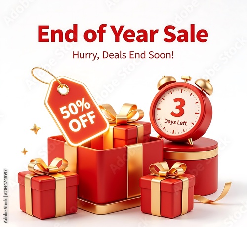 3D render end of year sale isolated background