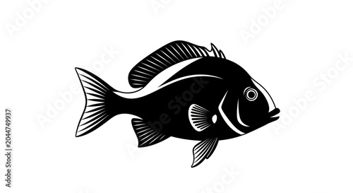 Canvastavla A black and white illustration of a fish swimming in water
