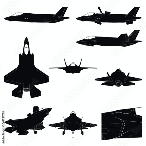F-35 Lightning II Stealth Fighter Technical Silhouette Views