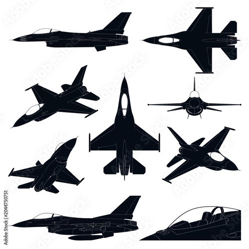 F-16 Fighting Falcon Technical 3-View Silhouette Study