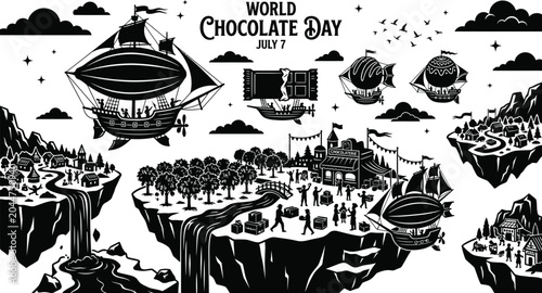 Photos World Chocolate Day Fantasy Steampunk Flying Islands Illustration