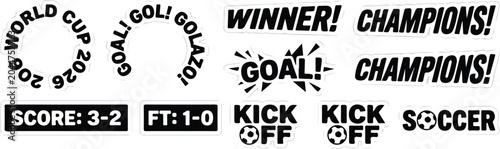 World Cup 2026 Soccer Typography Elements Set with Goal and Winner Text