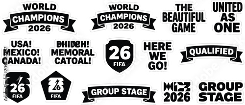 Quadro su tela World Champions 2026 Soccer Ribbon Badges and Football Tournament Typography Ele