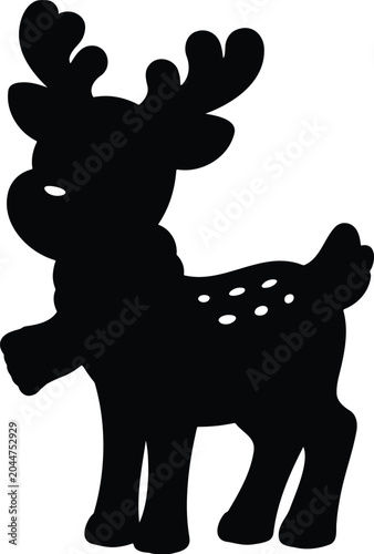 Cute Reindeer Silhouette, Christmas Deer Character, Holiday Animal Vector, Cartoon Reindeer Icon, Festive Deer Silhouette, Winter Holiday Vector Design.