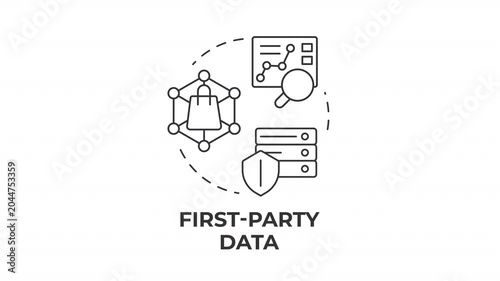 First party data line concept icon animation. Information optimization models. Compliance driven system. Efficiency tracking. Animated outline round motion graphic. Minimal HD video with alpha channel
