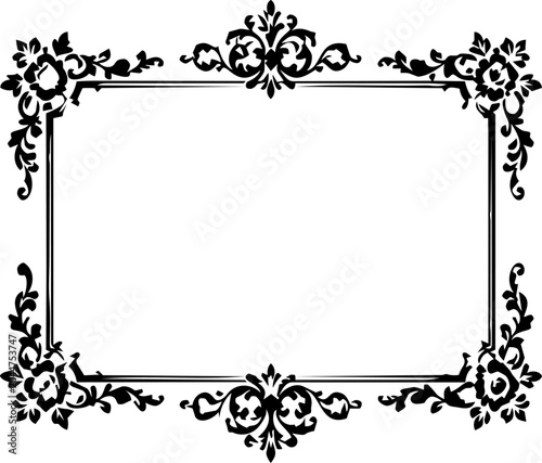 Border features intricate floral corners and symmetrical patterns that provide a refined and ornate frame for formal announcements.