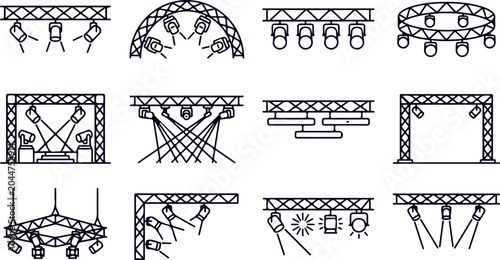 Canvastavla Stage lighting truss structures with spotlights and audio equipment for concerts and events