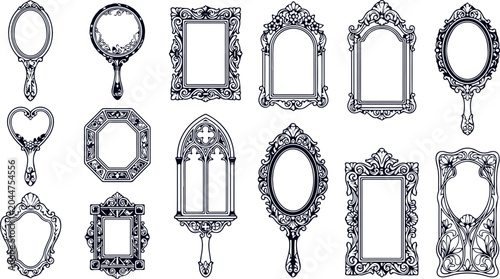 Obraz na plátne Ornate vintage mirror frames collection graphic illustration isolated on checkered background vector