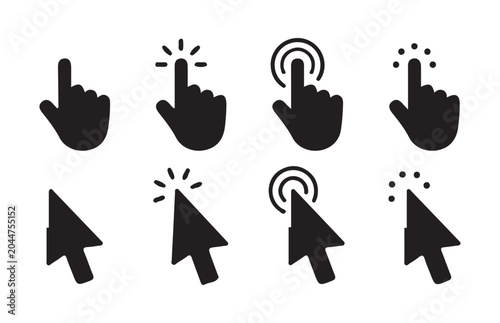 Bild auf Leinwand Cursor icons set hand pointer arrow click selections isolated on transparent background solid fill