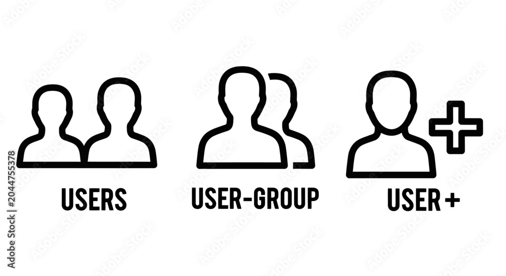 Fototapeta premium Set of minimalist user profile and group network interaction interface icons with interface connection management community communication identity settings graphics dashboard multiple