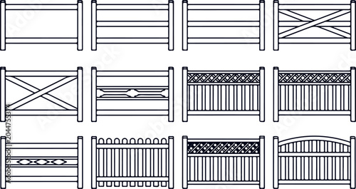 Slika na platnu Various fence designs vector set different styles of garden backyard and outdoor boundary fences illustration