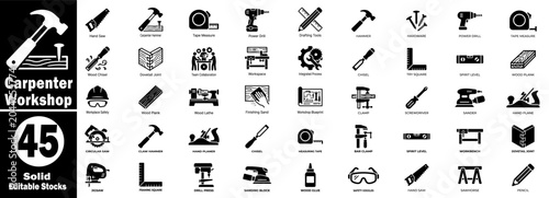 Obraz na plátně Carpenter workshop solid icons set