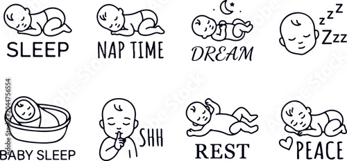 Photos Cute baby sleeping icons set peaceful rest calm dream nap time sleep baby sleep objects