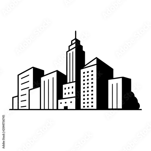 Cityscape silhouette with modern buildings, urban vista