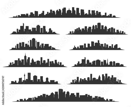 Cityscape Silhouettes Collection, Modern Skyline Collection, Urban Landmark Panorama