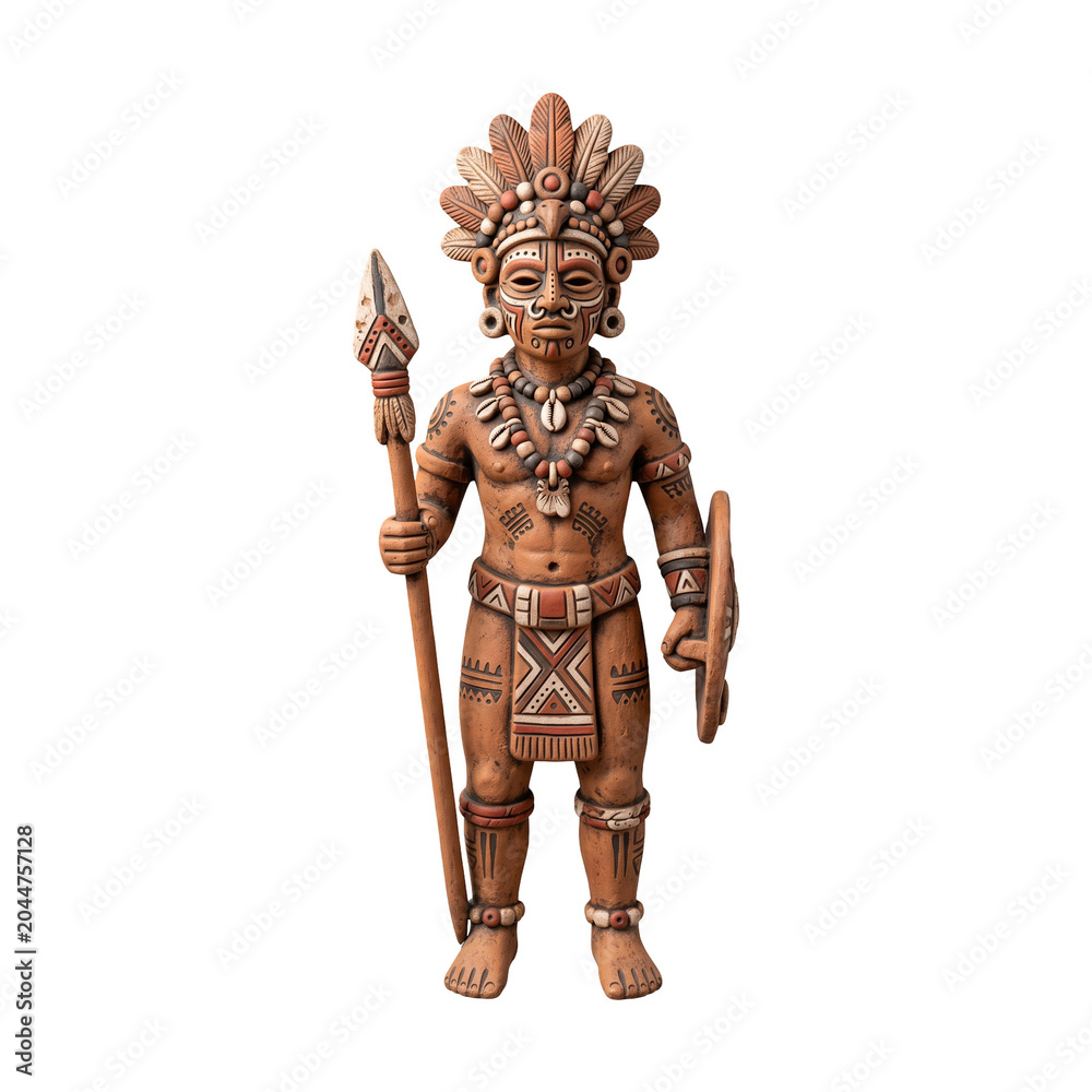 Obraz premium Detailed Tribal Warrior Sculpture with Spear and Shield