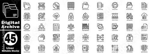 Fotografia Digital archive liner icon set