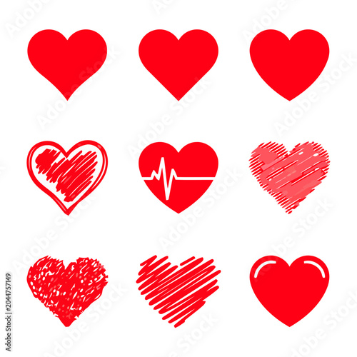Collection of red hearts on white background