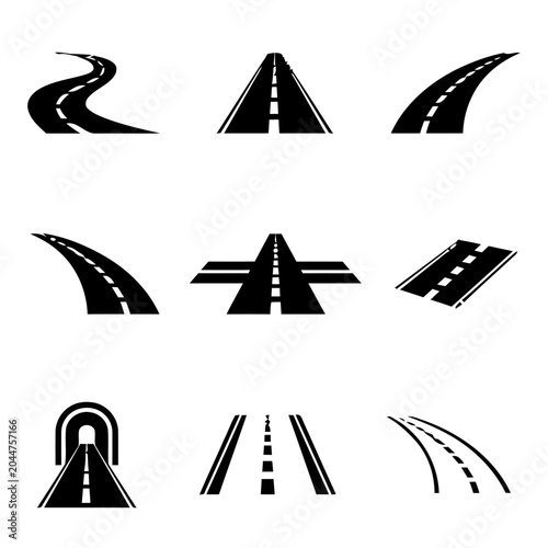 Collection of Road Icons in Different Styles